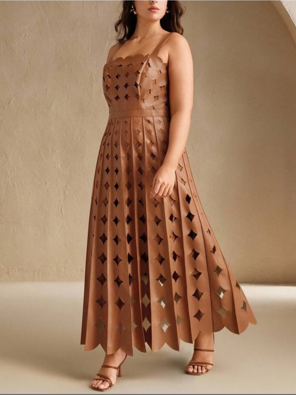 Plus Size Khaki Spaghetti Strap A-Line Dress